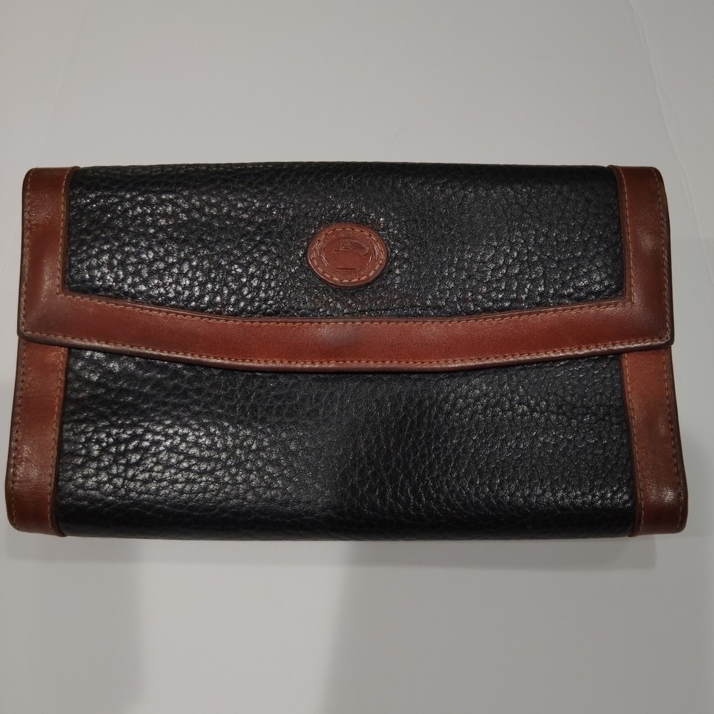 DOONEY BOURKE Pebbled Brown Leather Trifold Checkbook Wallet Vintage